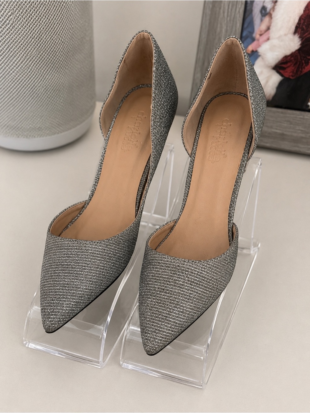 Charlotte Russe Silver Glitter D'Orsay Pointed Heels